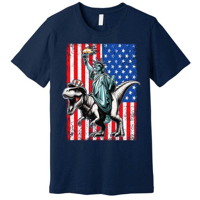 Dino Statue Of Liberty 4th Of July American Flag Premium T-Shirt