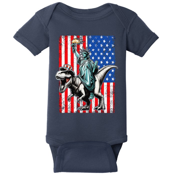 Dino Statue Of Liberty 4th Of July American Flag Baby Bodysuit