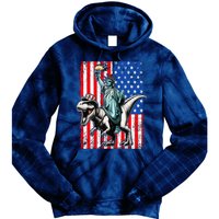 Dino Statue Of Liberty 4th Of July American Flag Tie Dye Hoodie