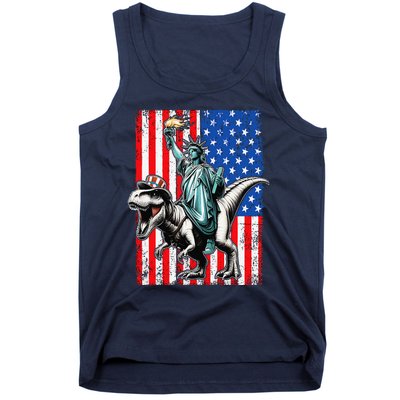 Dino Statue Of Liberty 4th Of July American Flag Tank Top