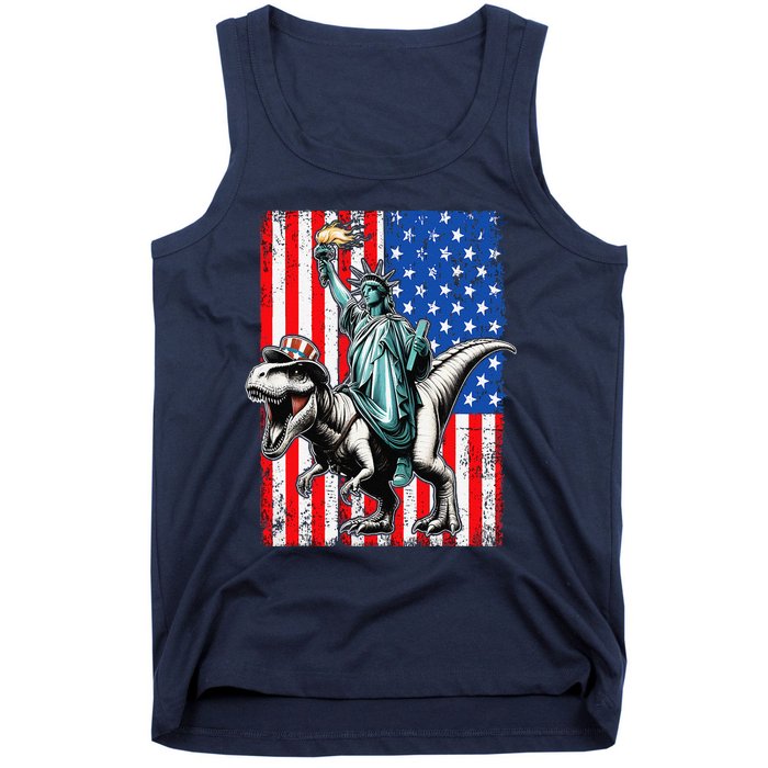 Dino Statue Of Liberty 4th Of July American Flag Tank Top