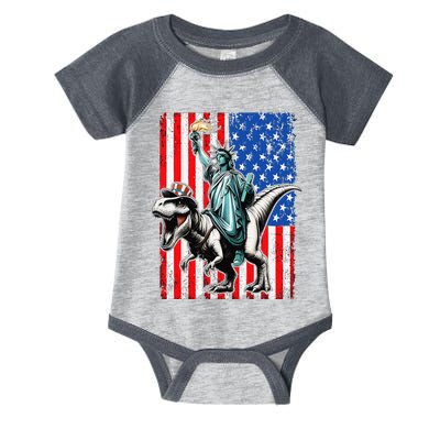 Dino Statue Of Liberty 4th Of July American Flag Infant Baby Jersey Bodysuit