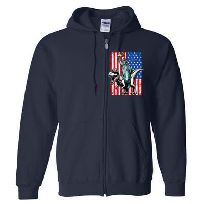 Dino Statue Of Liberty 4th Of July American Flag Full Zip Hoodie