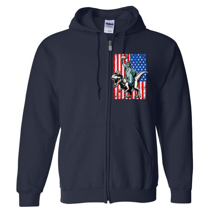 Dino Statue Of Liberty 4th Of July American Flag Full Zip Hoodie