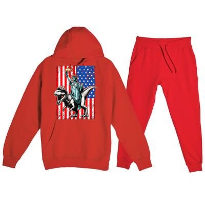 Dino Statue Of Liberty 4th Of July American Flag Premium Hooded Sweatsuit Set