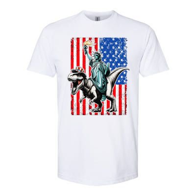 Dino Statue Of Liberty 4th Of July American Flag Softstyle CVC T-Shirt