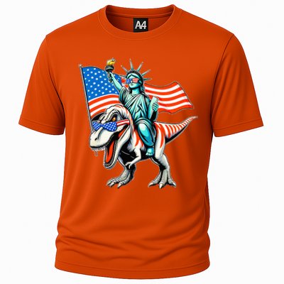 Dino Statue Of Liberty 4th Of July Cooling Performance Crew T-Shirt