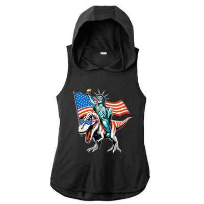 Dino Statue Of Liberty 4th Of July Ladies PosiCharge Tri-Blend Wicking Draft Hoodie Tank