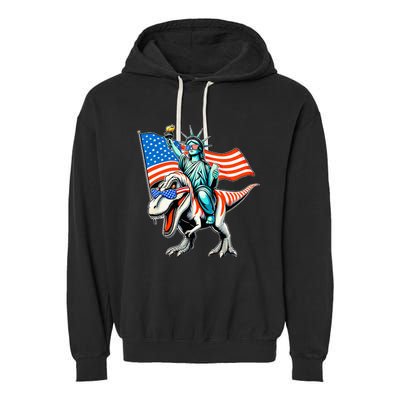 Dino Statue Of Liberty 4th Of July Garment-Dyed Fleece Hoodie