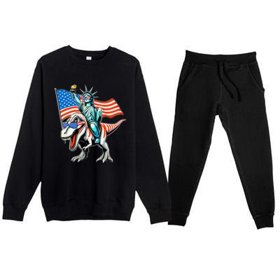 Dino Statue Of Liberty 4th Of July Premium Crewneck Sweatsuit Set