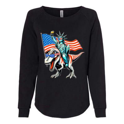 Dino Statue Of Liberty 4th Of July Womens California Wash Sweatshirt