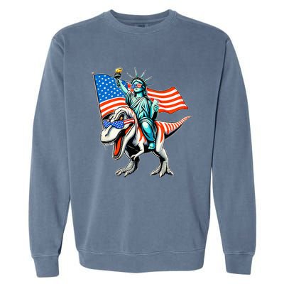 Dino Statue Of Liberty 4th Of July Garment-Dyed Sweatshirt