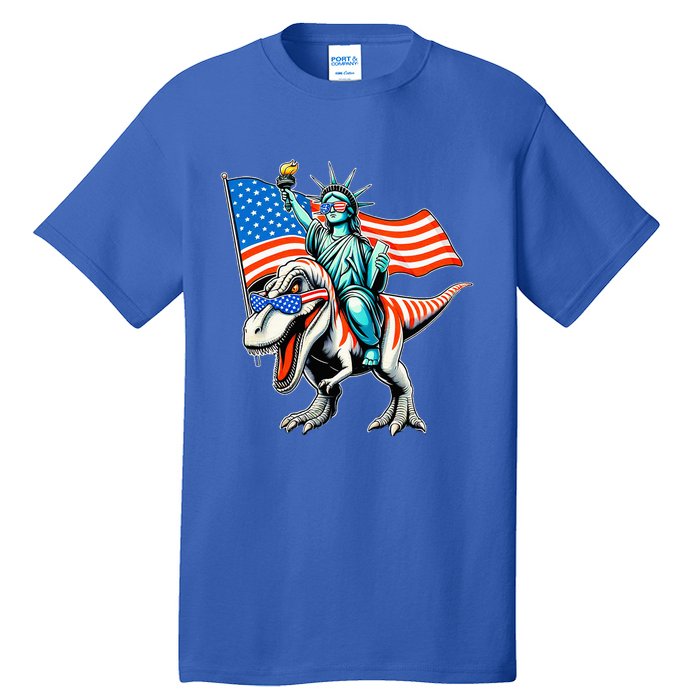 Dino Statue Of Liberty 4th Of July Tall T-Shirt