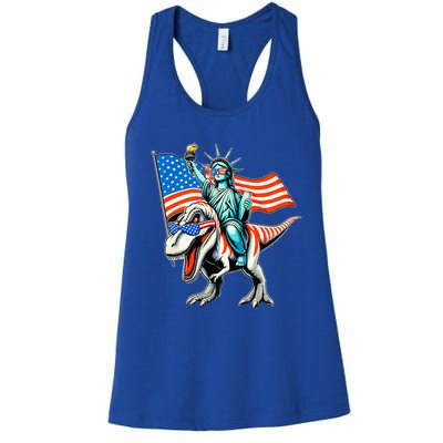 Dino Statue Of Liberty 4th Of July Women's Racerback Tank