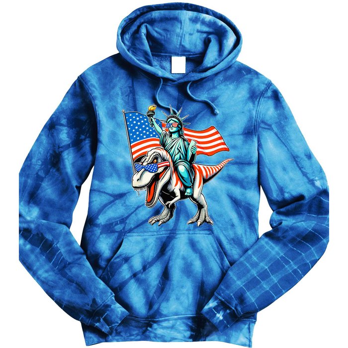 Dino Statue Of Liberty 4th Of July Tie Dye Hoodie