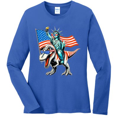 Dino Statue Of Liberty 4th Of July Ladies Long Sleeve Shirt