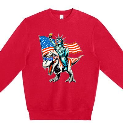 Dino Statue Of Liberty 4th Of July Premium Crewneck Sweatshirt