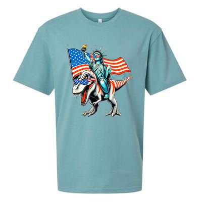 Dino Statue Of Liberty 4th Of July Sueded Cloud Jersey T-Shirt