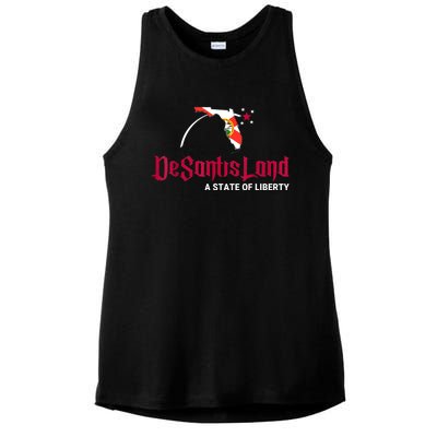 DeSantisLand State Of Liberty Florida Map FL Flag Patriotic Ladies PosiCharge Tri-Blend Wicking Tank