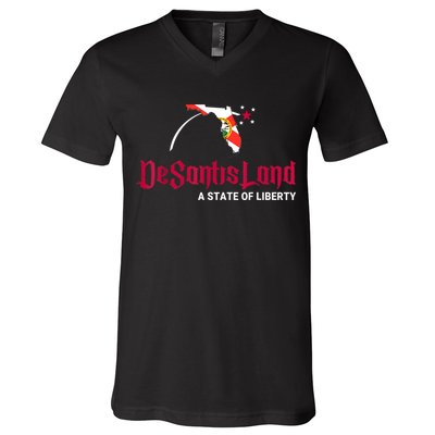 DeSantisLand State Of Liberty Florida Map FL Flag Patriotic V-Neck T-Shirt
