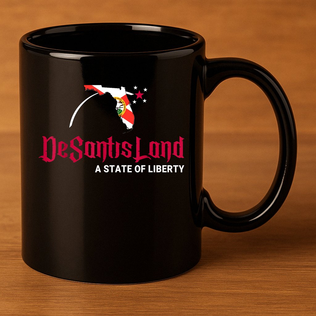 DeSantisLand State Of Liberty Florida Map FL Flag Patriotic 11oz C Handle Ceramic Mug