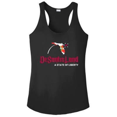 DeSantisLand State Of Liberty Florida Map FL Flag Patriotic Ladies PosiCharge Competitor Racerback Tank