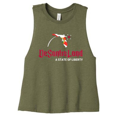 DeSantisLand State Of Liberty Florida Map FL Flag Patriotic Women's Racerback Cropped Tank