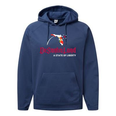 DeSantisLand State Of Liberty Florida Map FL Flag Patriotic Performance Fleece Hoodie