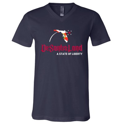 DeSantisLand State Of Liberty Florida Map FL Flag Patriotic V-Neck T-Shirt