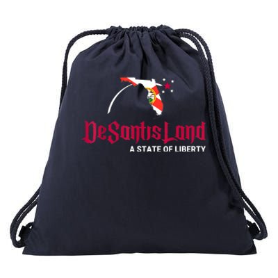 DeSantisLand State Of Liberty Florida Map FL Flag Patriotic Drawstring Bag