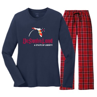 DeSantisLand State Of Liberty Florida Map FL Flag Patriotic Women's Long Sleeve Flannel Pajama Set 