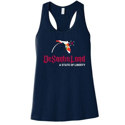 DeSantisLand State Of Liberty Florida Map FL Flag Patriotic Women's Racerback Tank