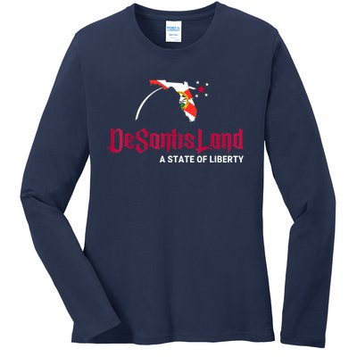 DeSantisLand State Of Liberty Florida Map FL Flag Patriotic Ladies Long Sleeve Shirt