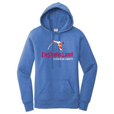 DeSantisLand State Of Liberty Florida Map FL Flag Patriotic Women's Pullover Hoodie