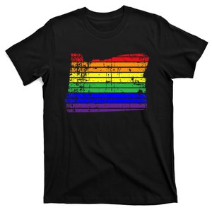 Distressed State Of Oregon Lgbt Rainbow T-Shirt