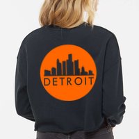 Detroit Simple Orange Logo Front And Back Cropped Pullover Crew