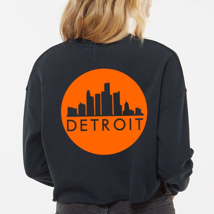 Detroit Simple Orange Logo Front And Back Cropped Pullover Crew