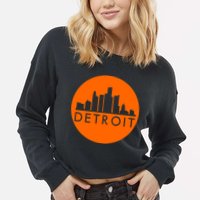 Detroit Simple Orange Logo Front And Back Cropped Pullover Crew