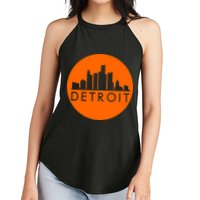 Detroit Simple Orange Logo Front And Back Women's Perfect Tri Rocker Tank
