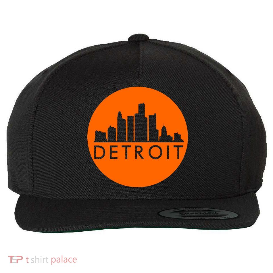 Detroit Simple Orange Logo Front And Back Wool Snapback Cap