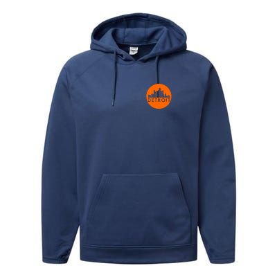 Detroit Simple Orange Logo Front And Back Performance Fleece Hoodie