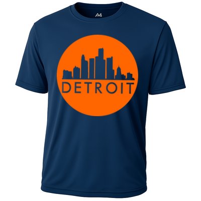 Detroit Simple Orange Logo Front And Back Cooling Performance Crew T-Shirt