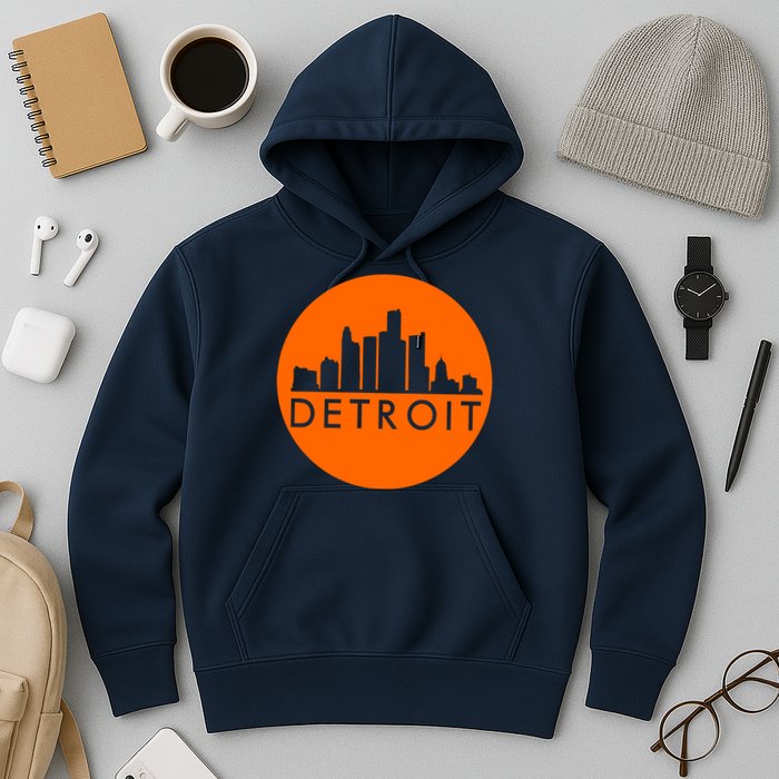 Detroit Simple Orange Logo Front And Back Hoodie