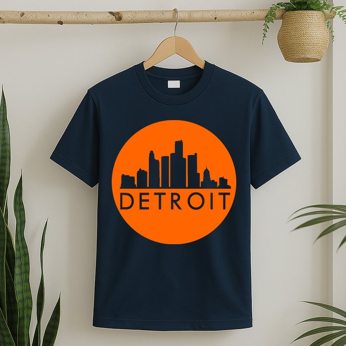 Detroit Simple Orange Logo Front And Back T-Shirt