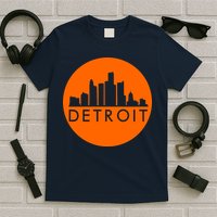 Detroit Simple Orange Logo Front And Back T-Shirt