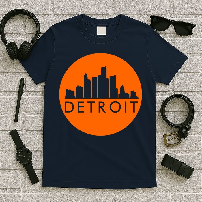 Detroit Simple Orange Logo Front And Back T-Shirt