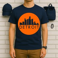 Detroit Simple Orange Logo Front And Back T-Shirt