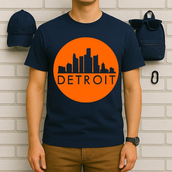 Detroit Simple Orange Logo Front And Back T-Shirt