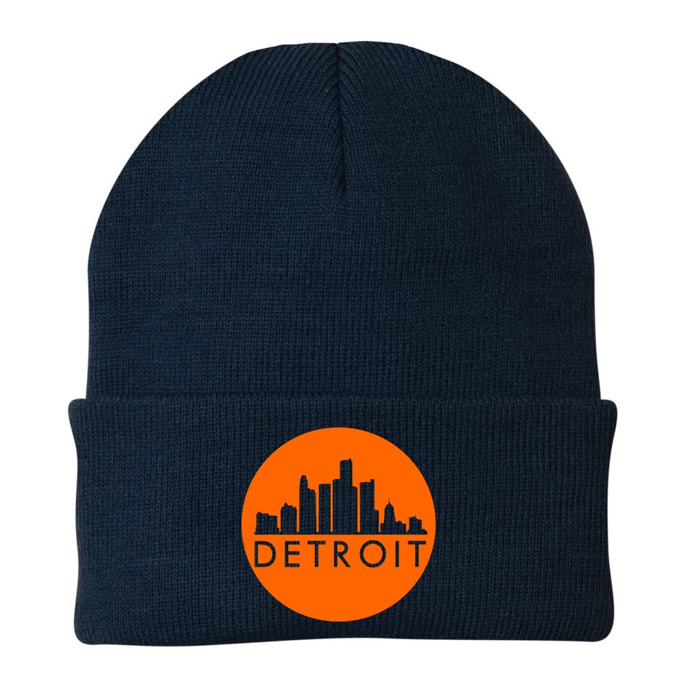Detroit Simple Orange Logo Front And Back Beanie