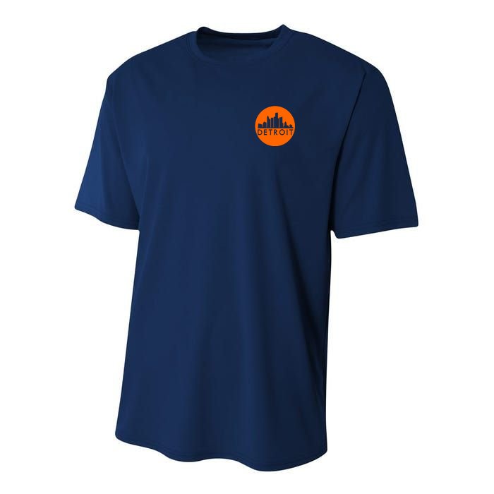 Detroit Simple Orange Logo Front And Back Youth Performance Sprint T-Shirt